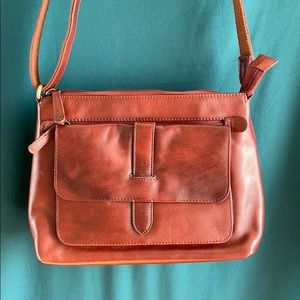 Brown leather satchel